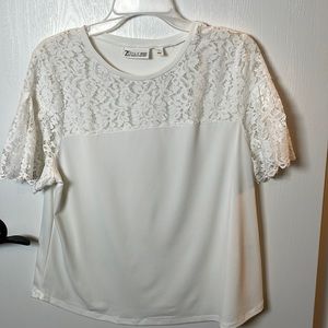 New York and Company White lace top blouse L
